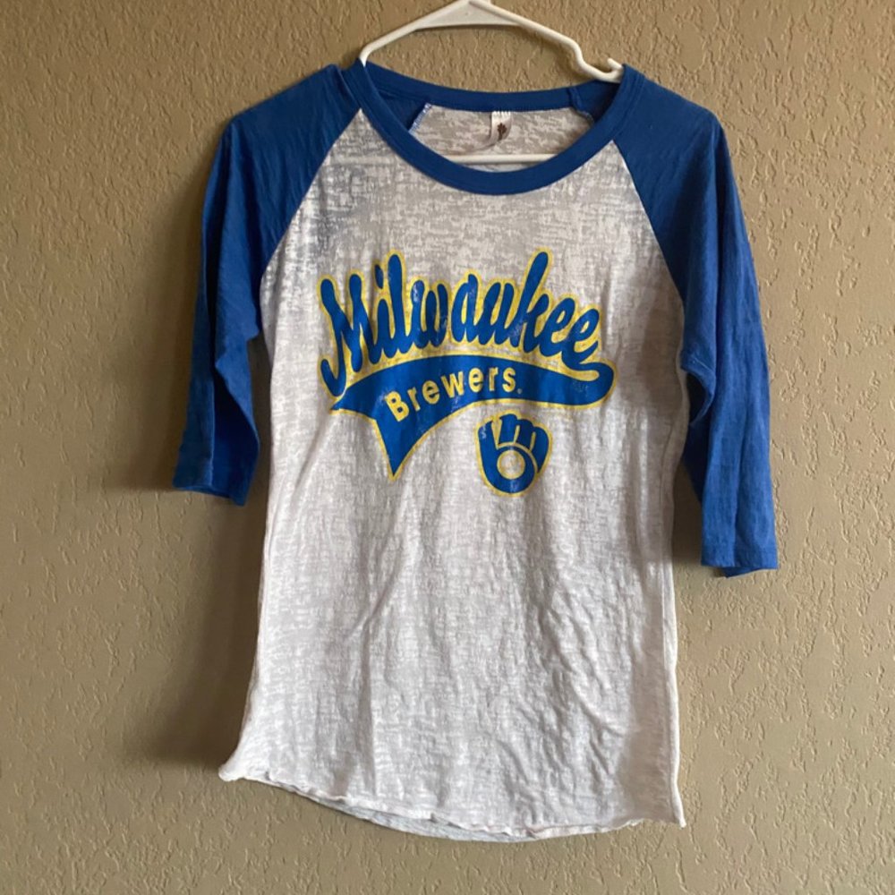 Brewers 3/4 Sleeve Burnout Shirt - Picture 1 of 2
